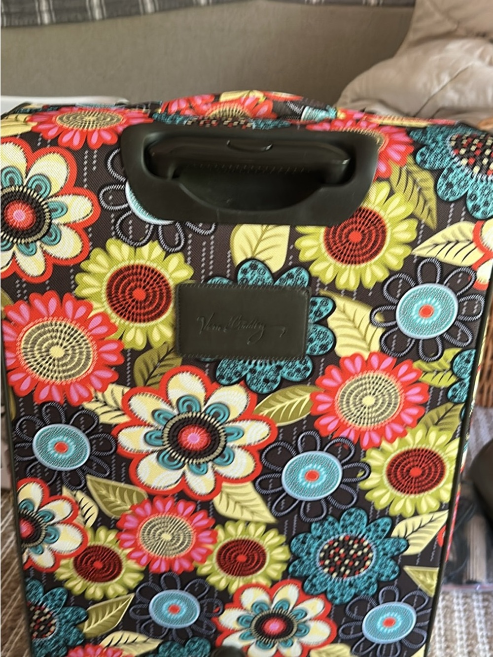 Vera Bradley Black Floral Rolling Carry-On with Turquoise, Coral, Yellow - Picture 2 of 4
